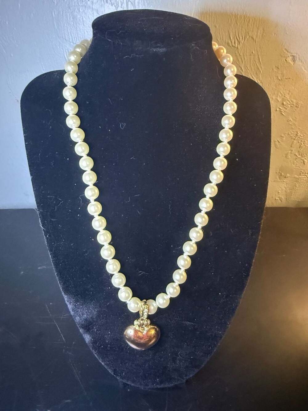 Roman Vintage Gold-Tone Faux Pearl Heart Pendant Necklace
